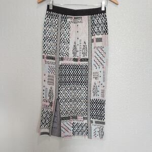 By Anthropologie Knit Black/White/Pink Pencil Midi Skirt Size XS
